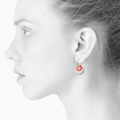 Bloom creol earrings. Large model. Coral red. Sterling silver. Scherning Copenhagen