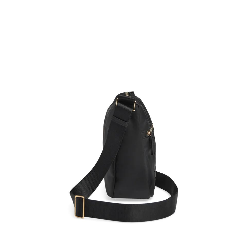 MonoMBG crossbody bag. Unisex Black w/gold. Recycled polyester. Markberg