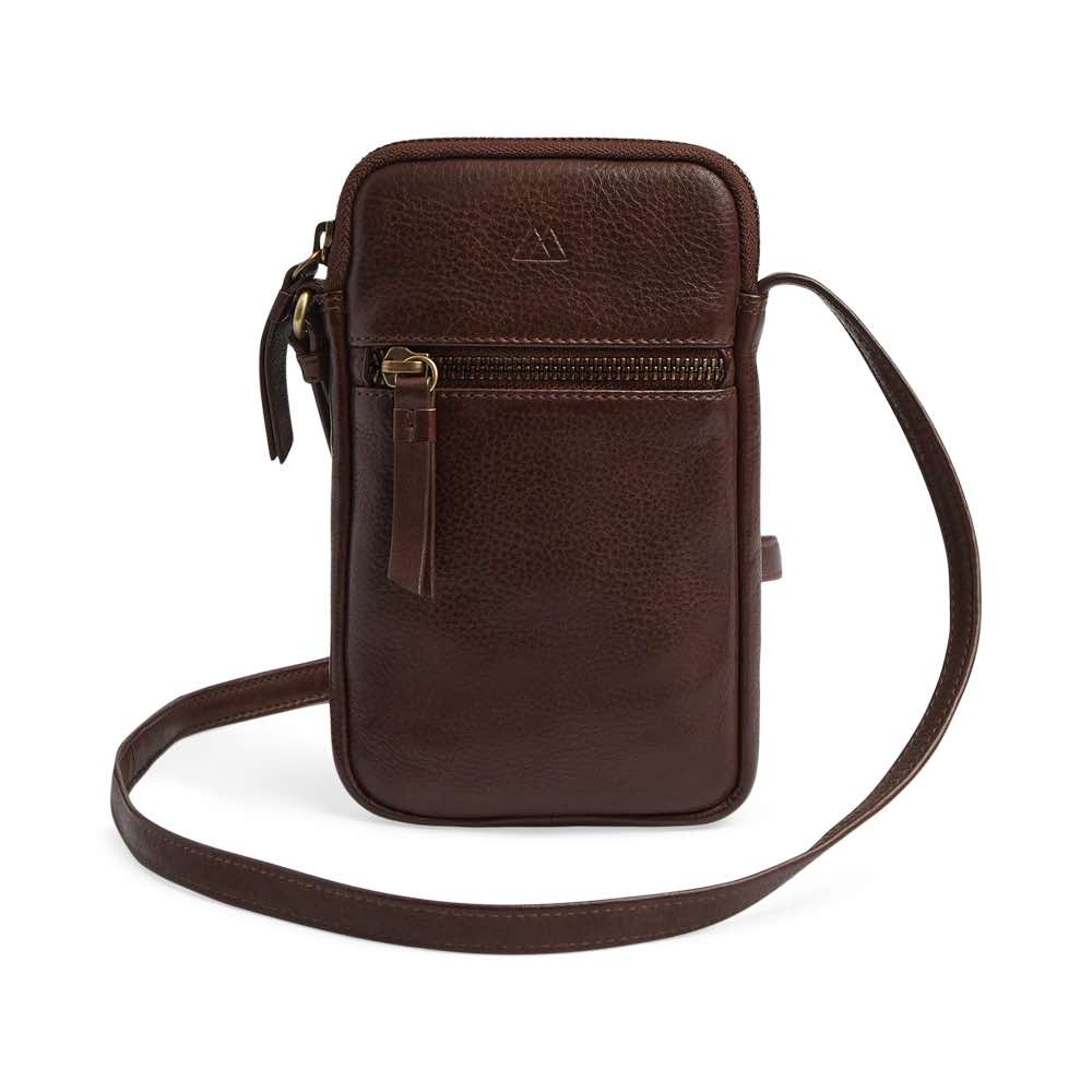 RiverMBG Mini crossbody. Unisex.Vintage. Brun og guld. Læder. Markberg