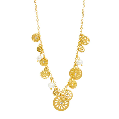 Daisy Multihalskæde med perler. Guldbelagt. Dansk Copenhagen